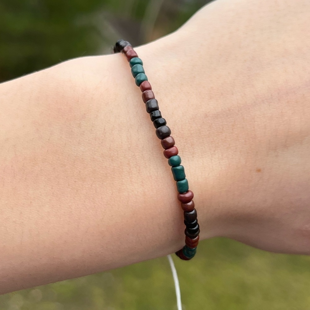 Handmade seed bead bracelet earth tones tie on